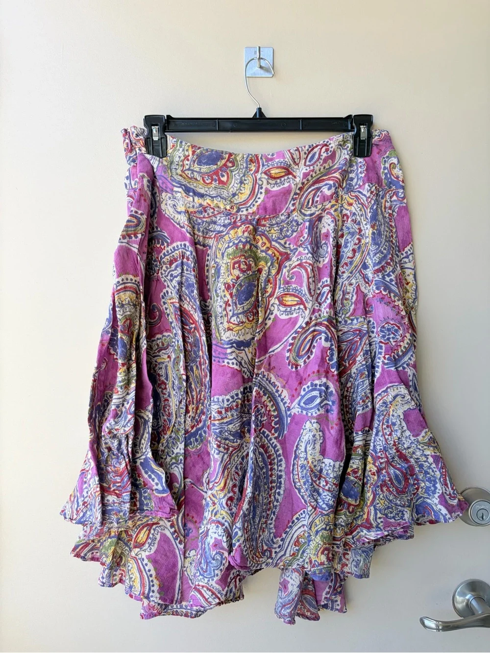 Asymmetrical Floral Paisley Pink A-Line Midi Skirt